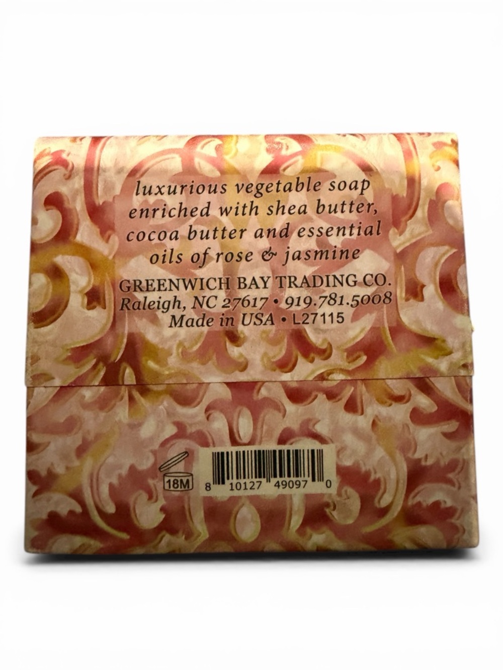 Rosewater & Jasmine Shea Butter Soap 6.35 oz- Greenwich Bay Trading co. - Picture 2 of 2
